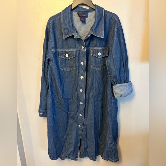 Dark blue denim shirt dress - button front w/chest pockets long sleeve - Picture 2 of 8